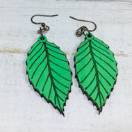 Leaf Jagged Edge Wooden Earrings NEV
