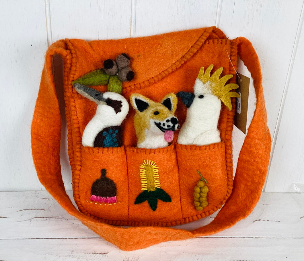 Wool Felt Bag plus  3 Finger Puppets