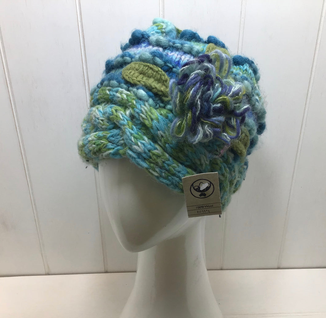 Wool Cable Knit Flower Beanie