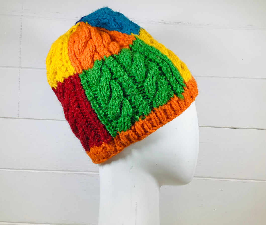 Multi Coloured Cable Knit Wool Beanie
