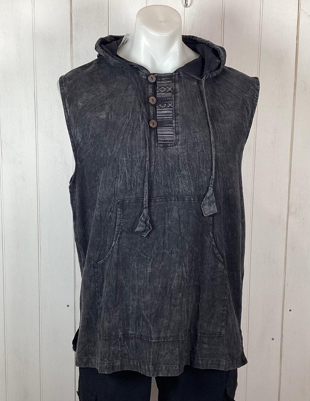 Sleeveless cotton hooded top