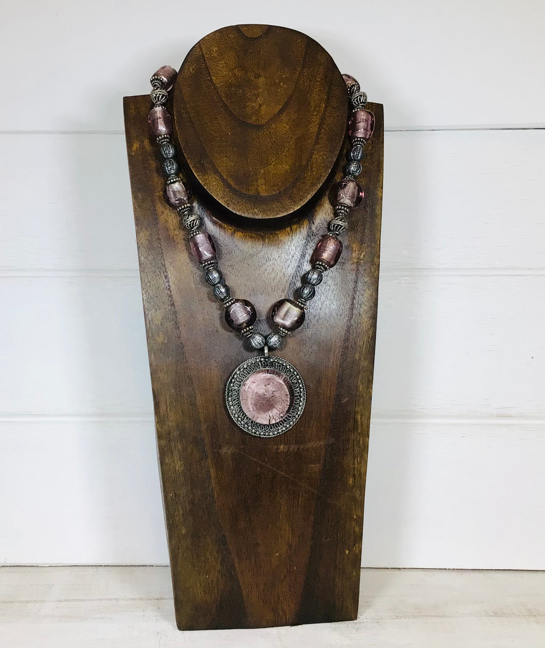 Glass Bead and Metal Necklace