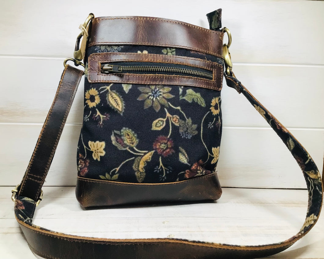 Canvas and Leather Cross Body Shoulder Bag