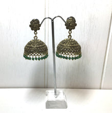 Load image into Gallery viewer, India Bell Beaded Brass Earrings
